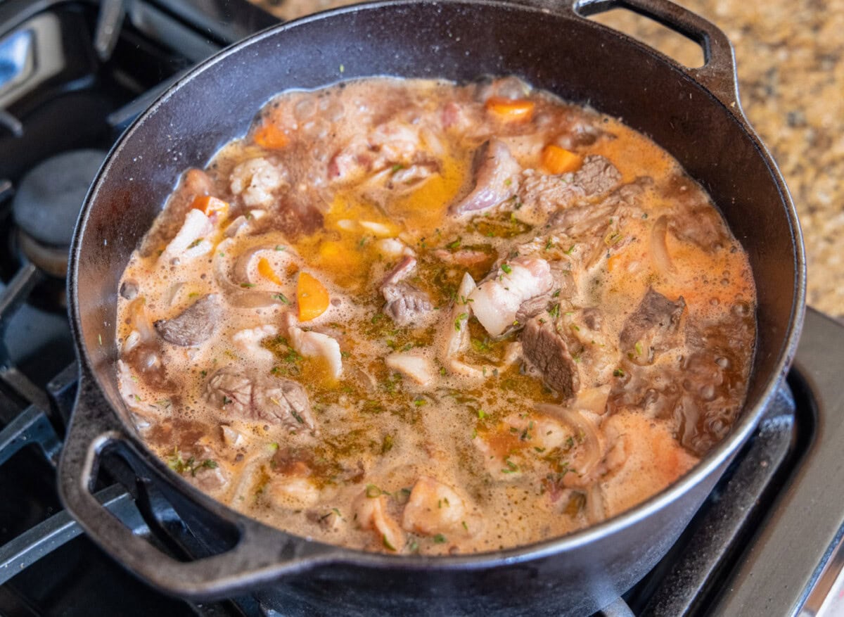 beef bourguignon in a dutch oven