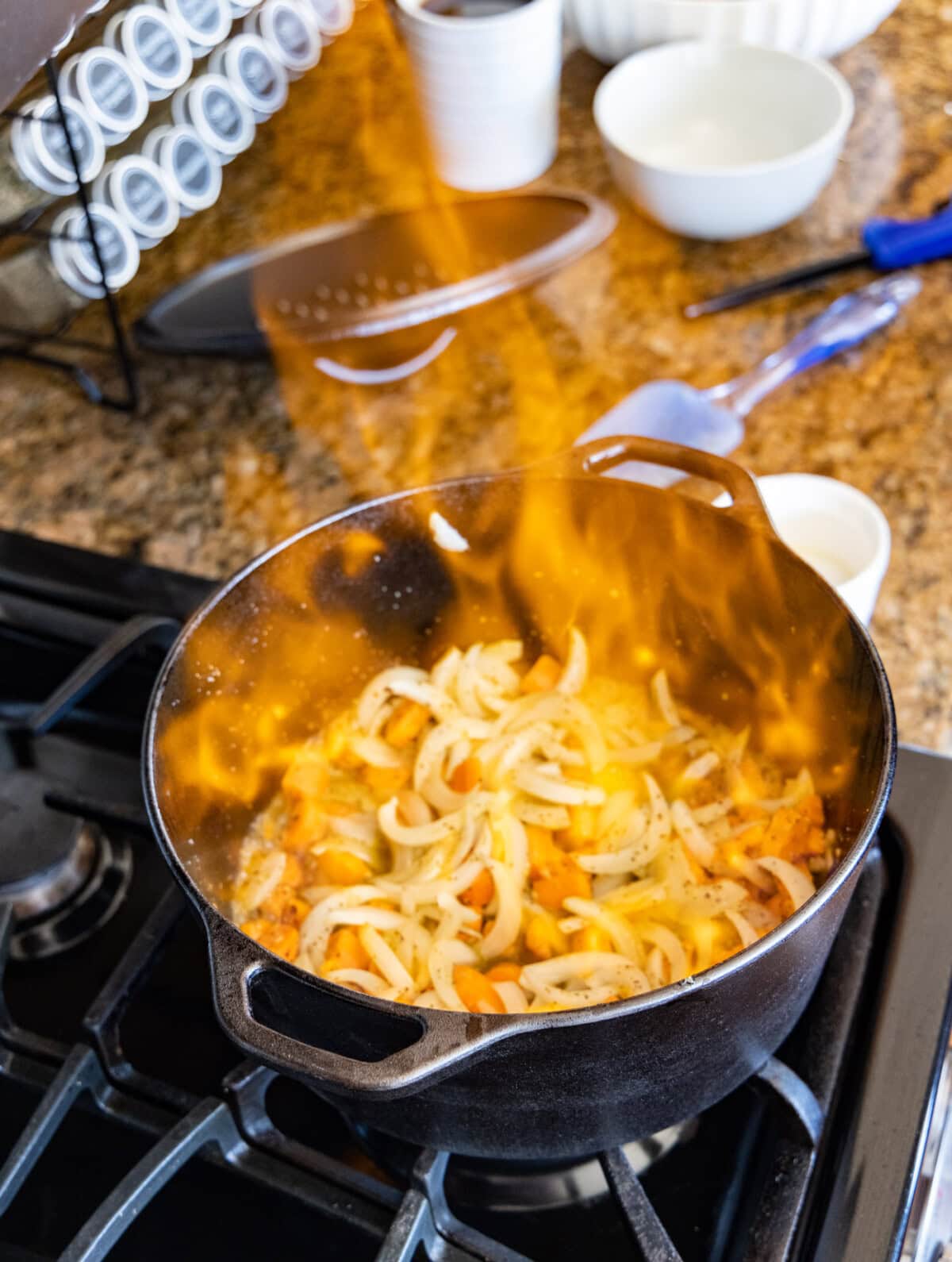 flames over beef bourguignon