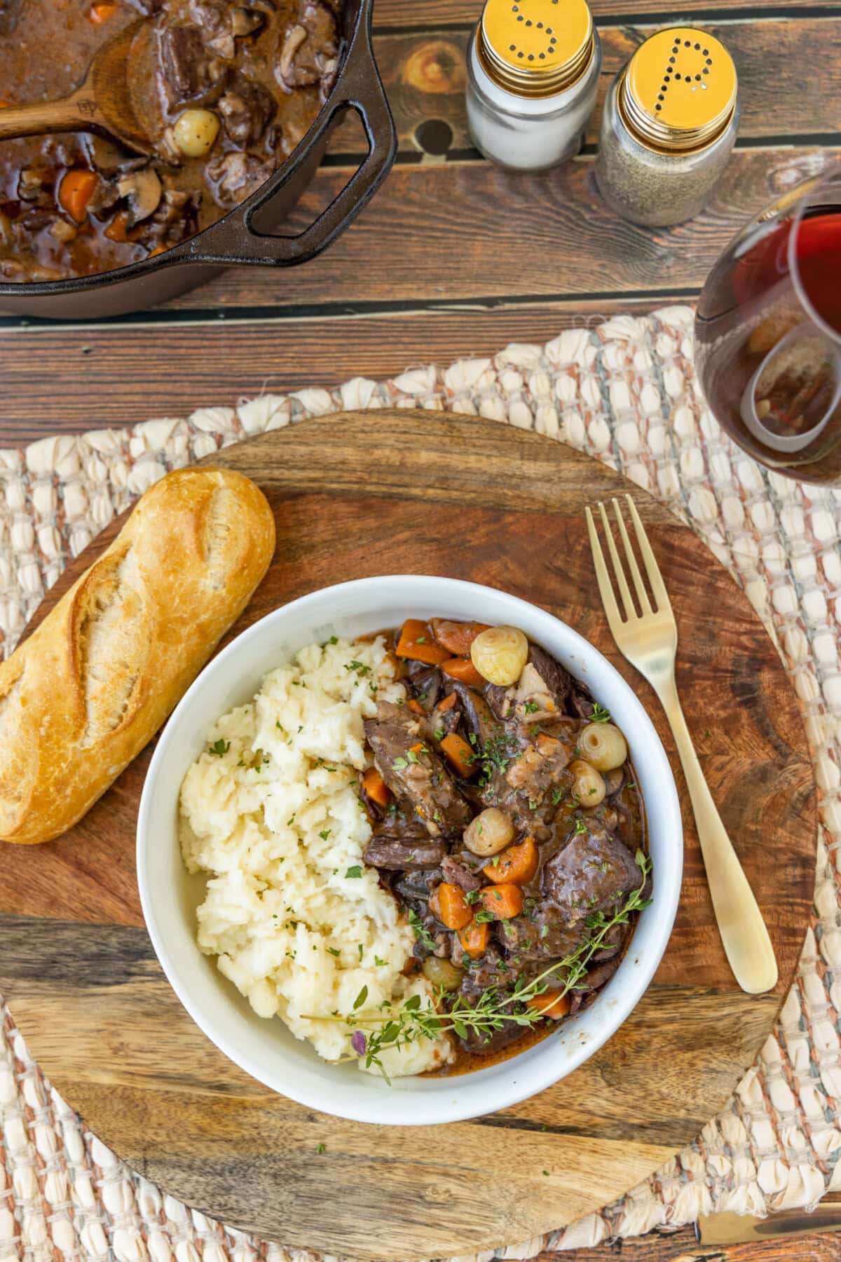 bowl of Beef Bourguignon with potatoes