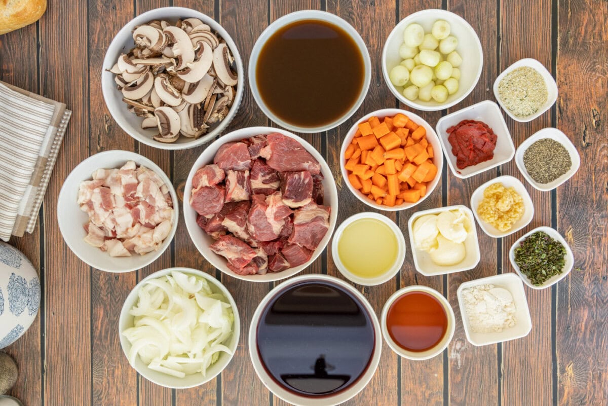 ingredients for Beef Bourguignon