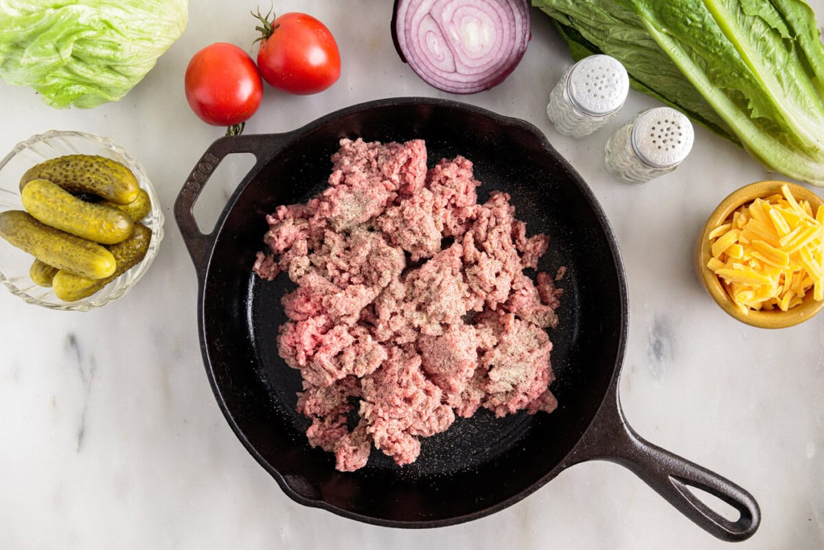 browning ground beef in a skillet