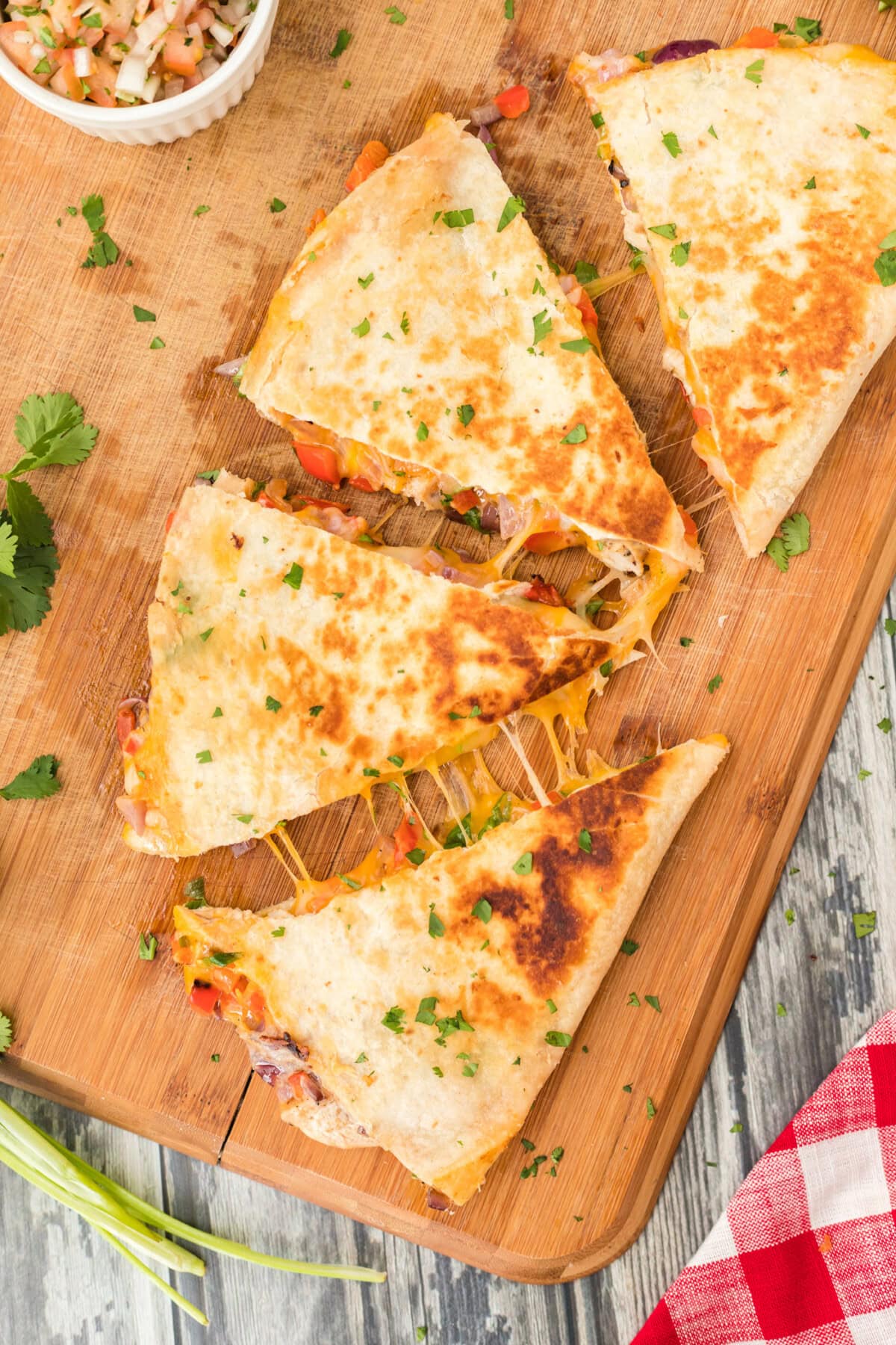 Chicken Quesadillas on a cutting board