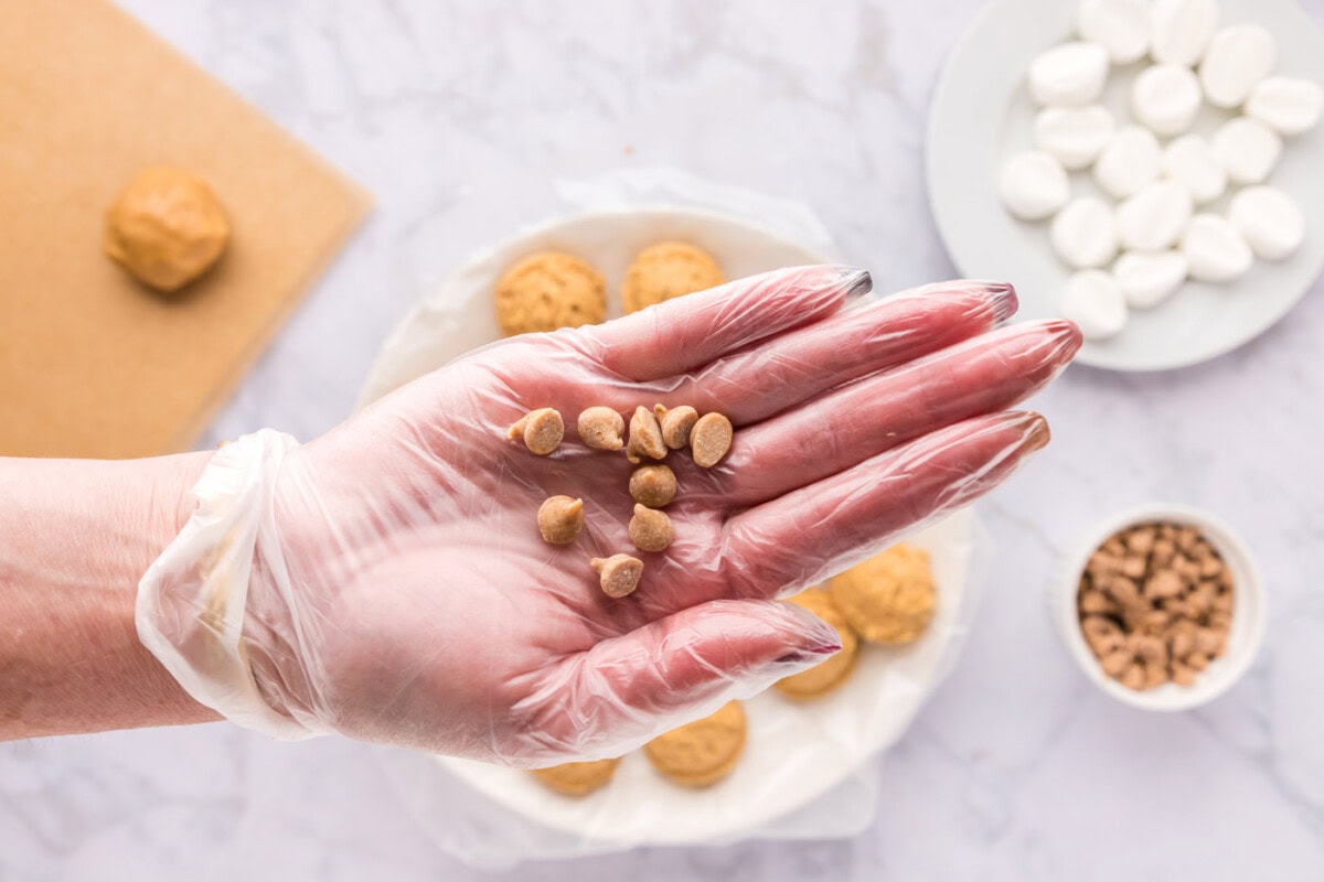 hand holding peanut butter chips