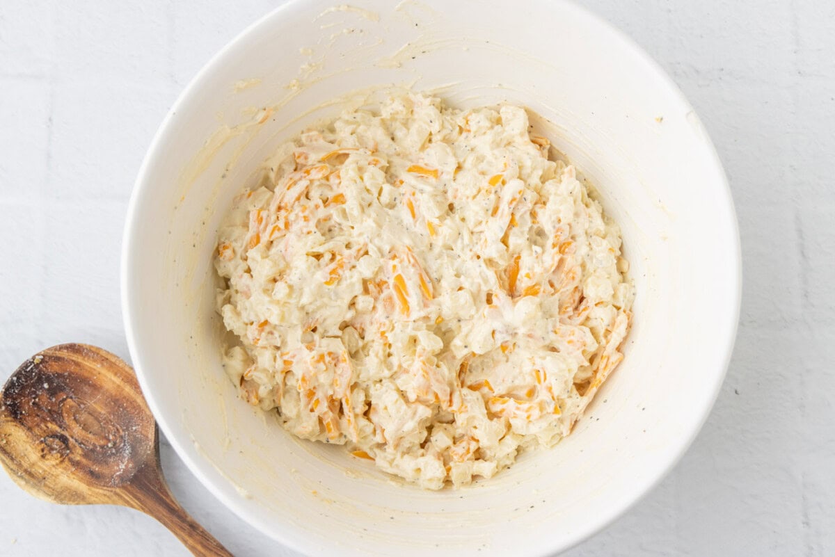 funeral potato mixture in a bowl