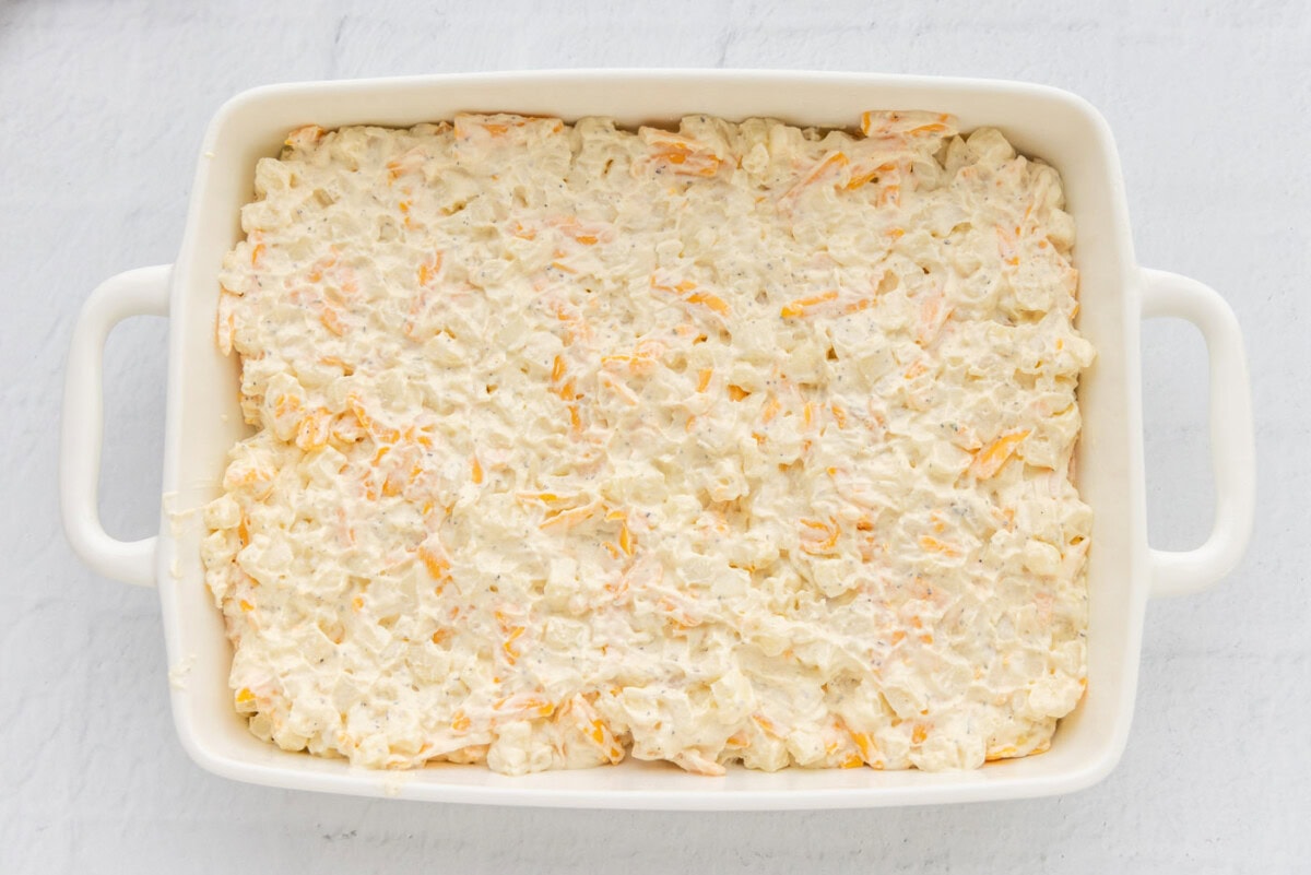funeral potatoes in a casserole dish