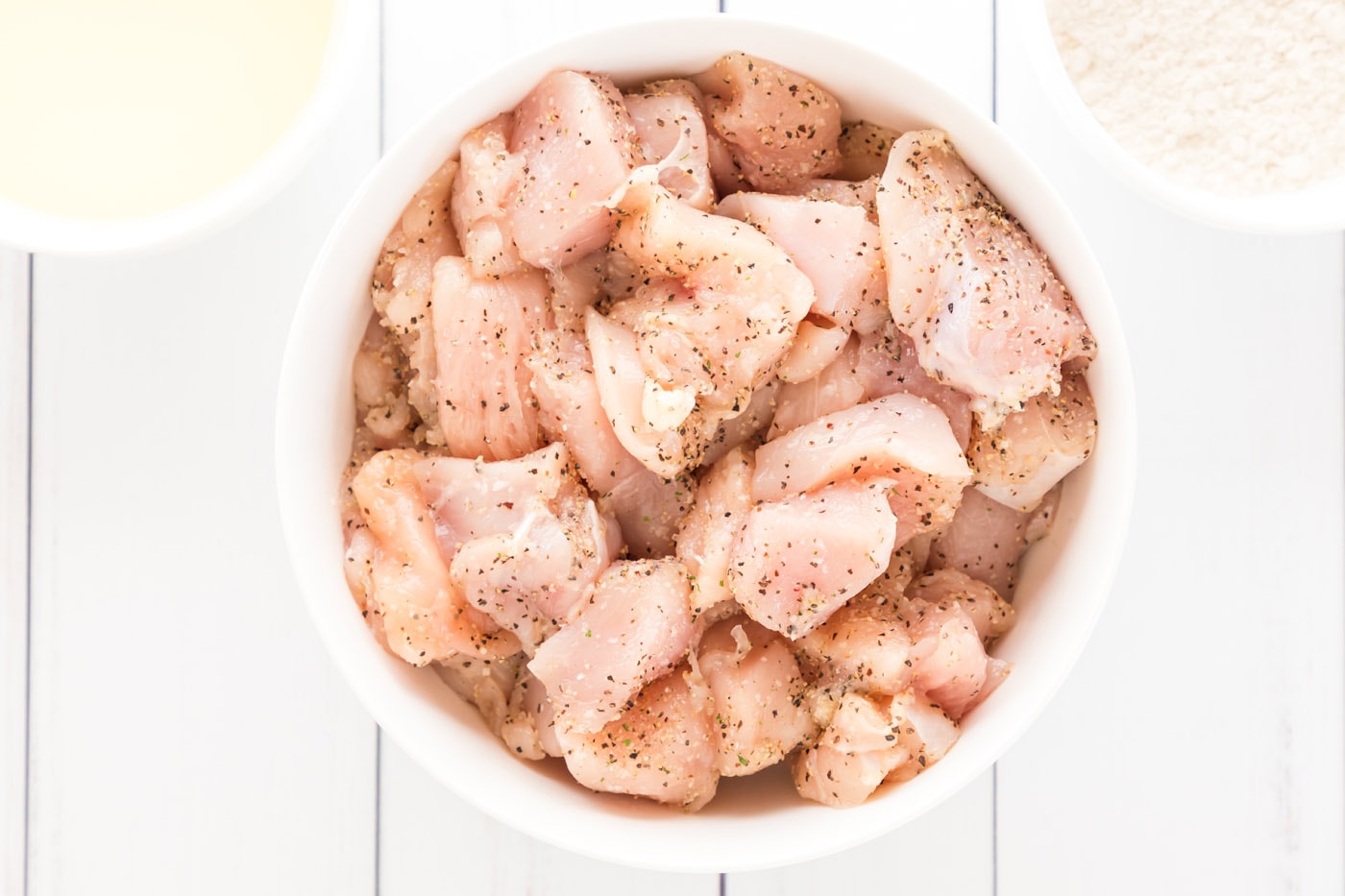 cubed and seasoned chicken breasts