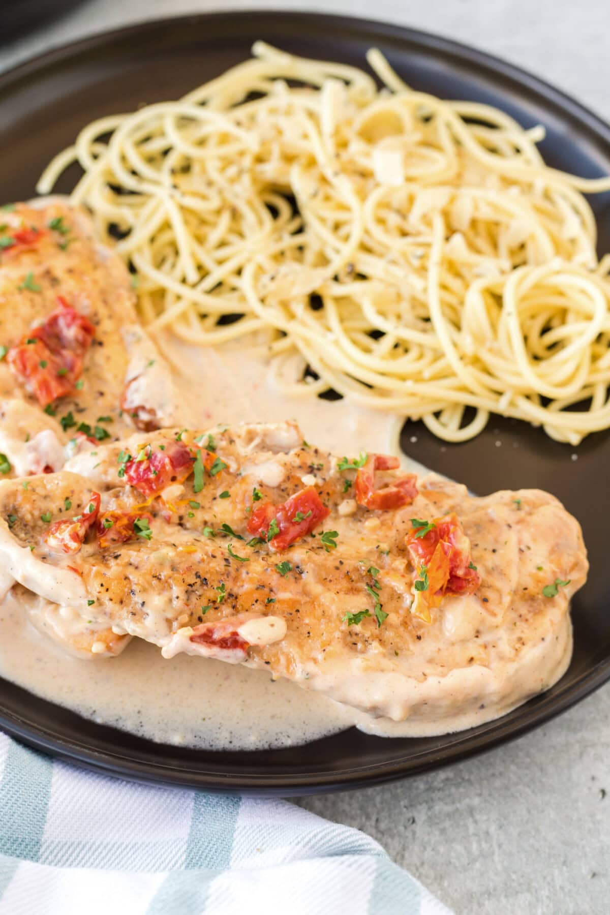 Marry Me Chicken with spaghetti