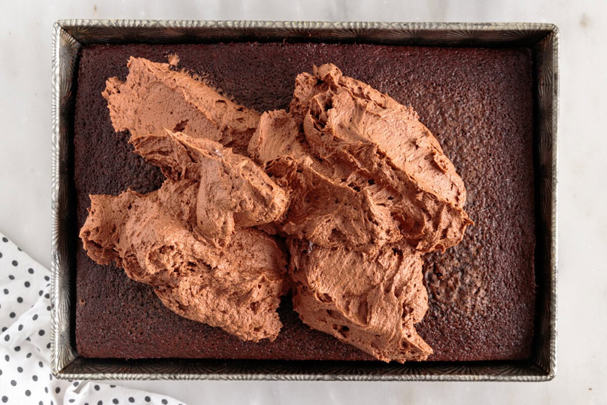 chocolate frosting on top of chocolate cake