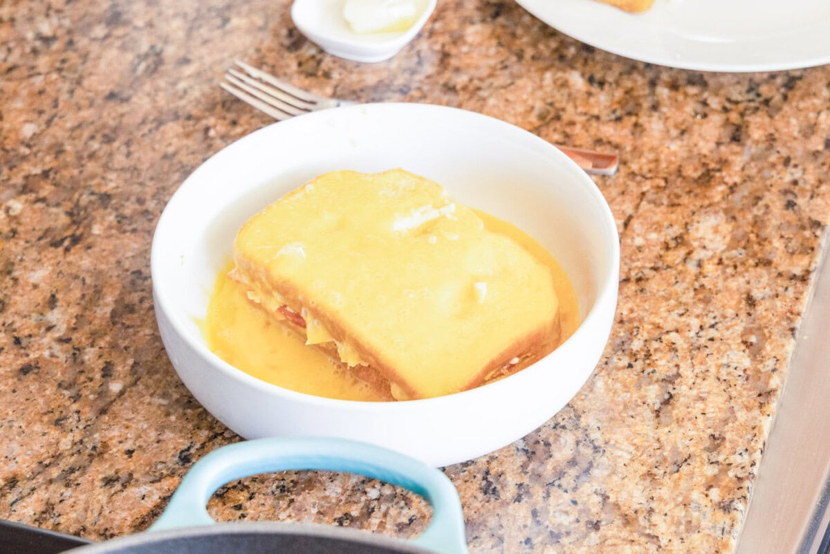 monte cristo sandwich in whisked egg