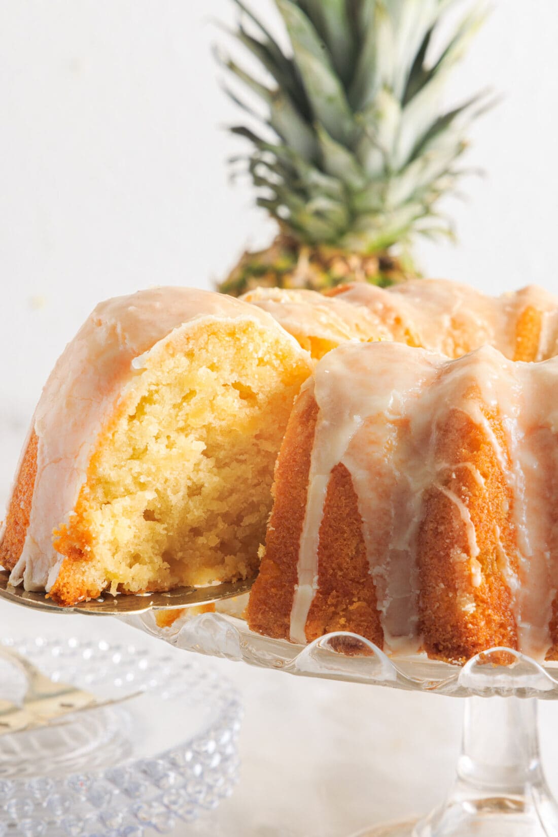 Pineapple Pound Cake with a slice removed