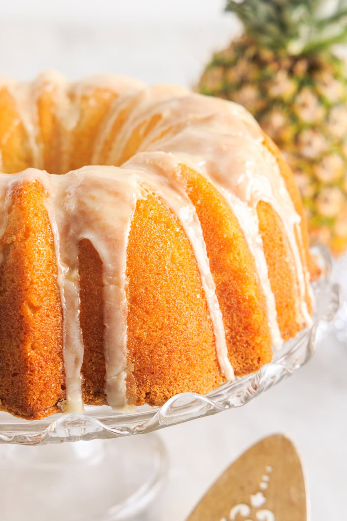 Pineapple Pound Cake on a cake plate