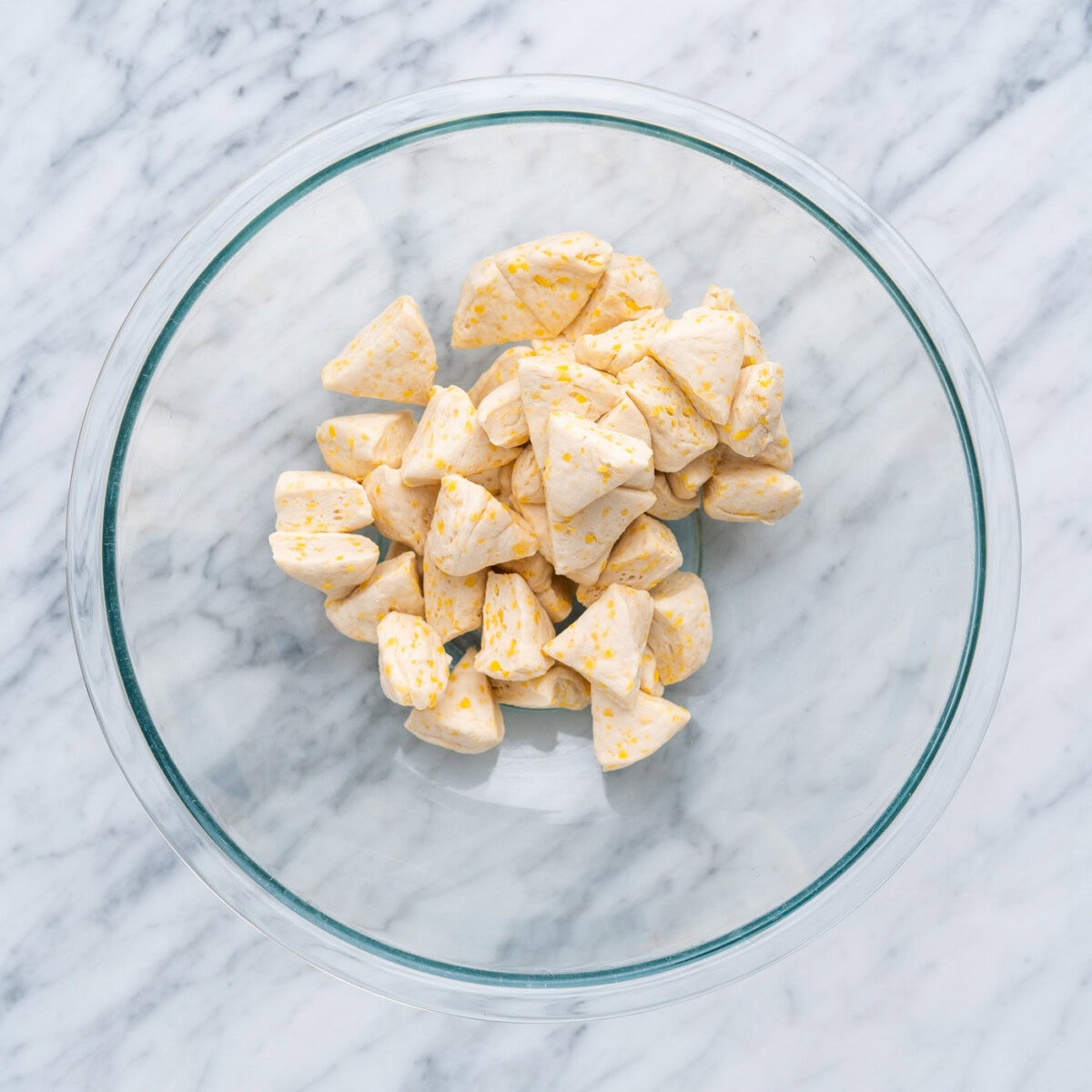 chopped biscuit dough in a bowl