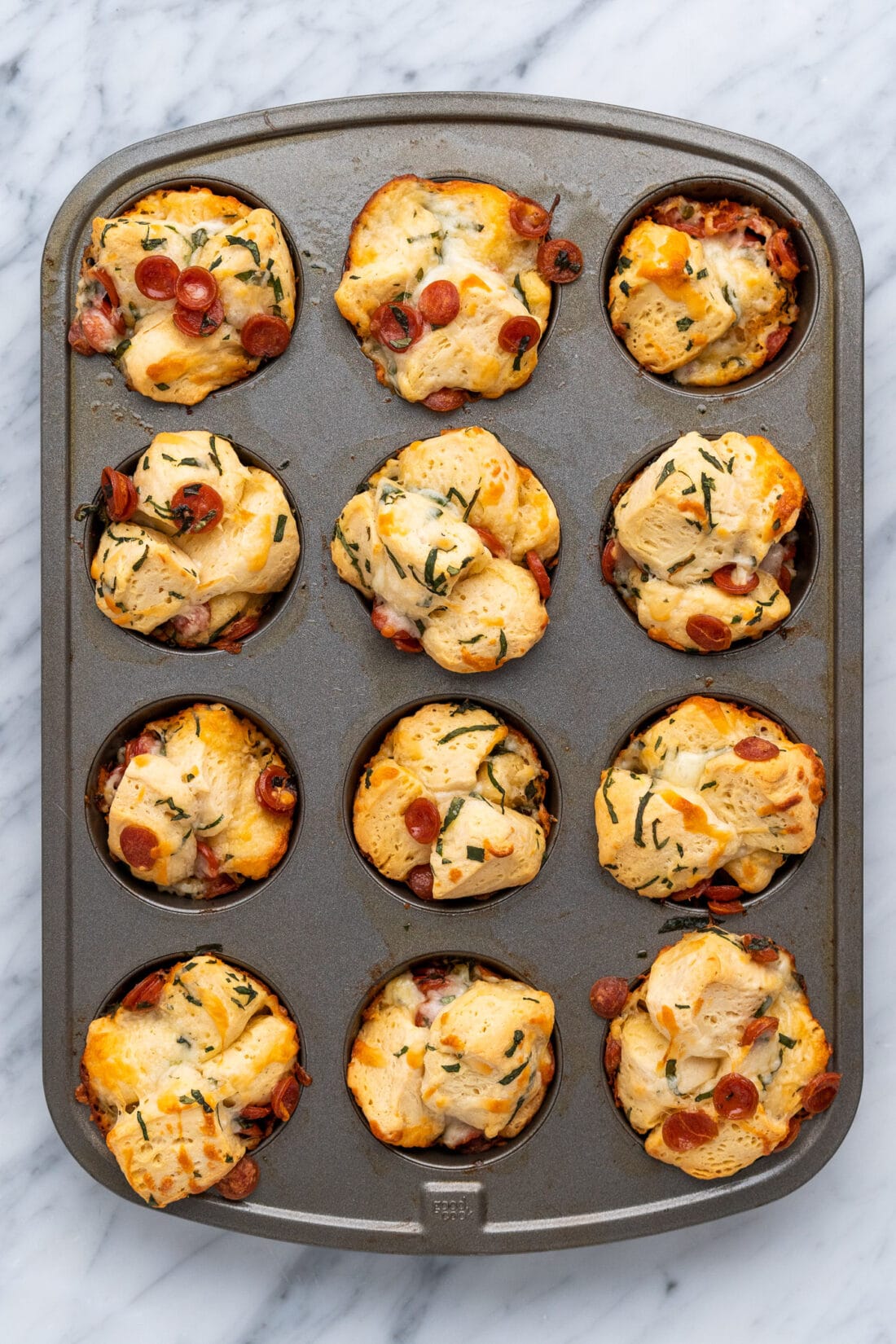 muffin pan of pizza bites