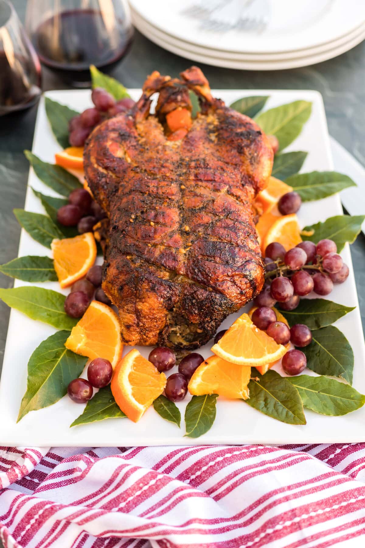 Roast Duck garnished with orange slices