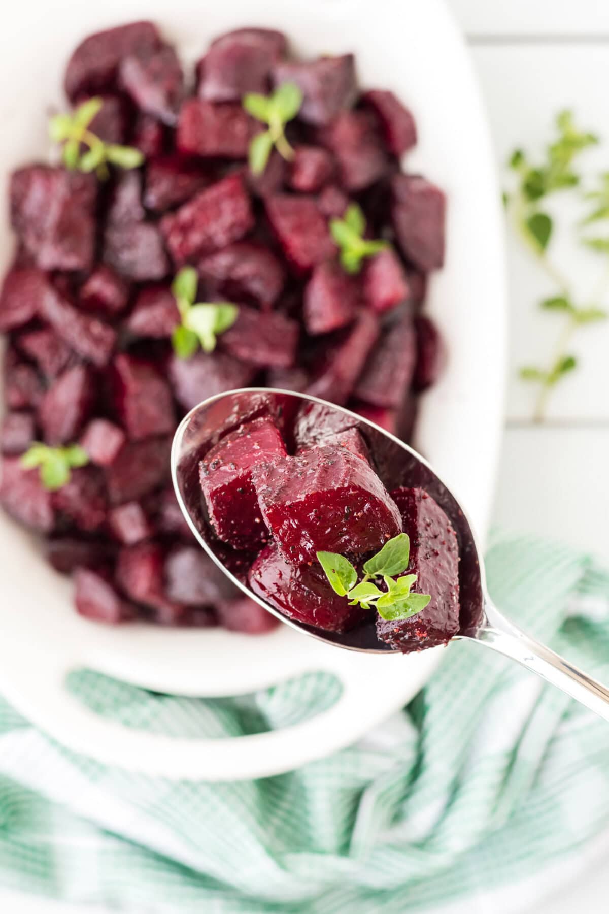 serving spoon of Roasted Beets