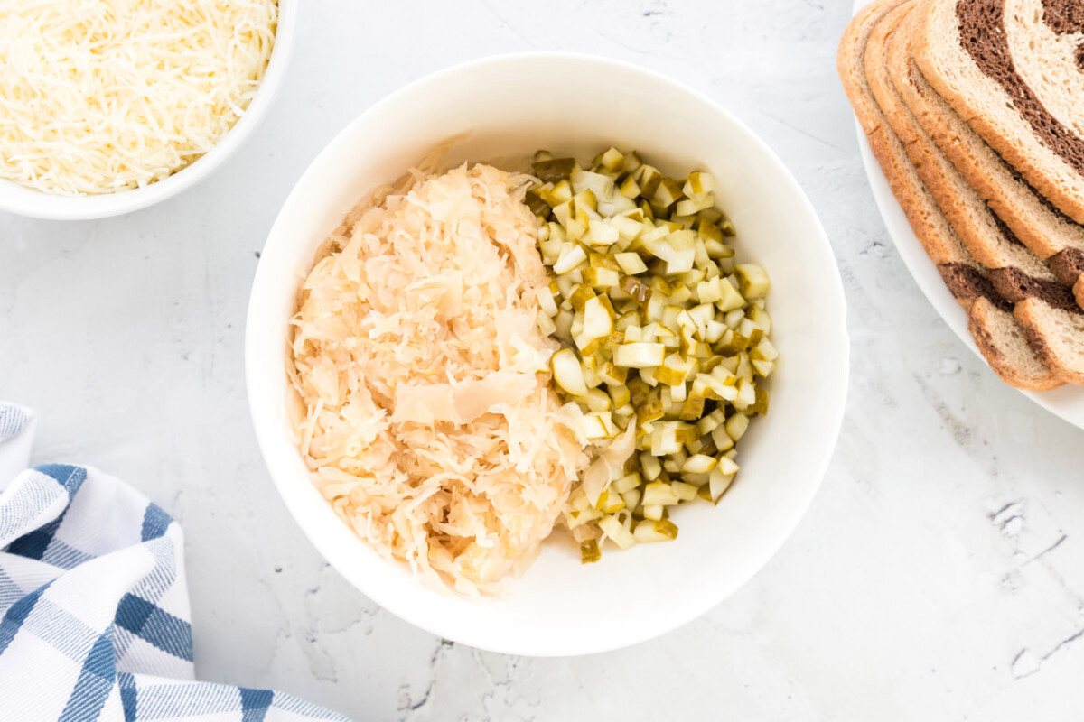 sauerkraut and pickles in a bowl