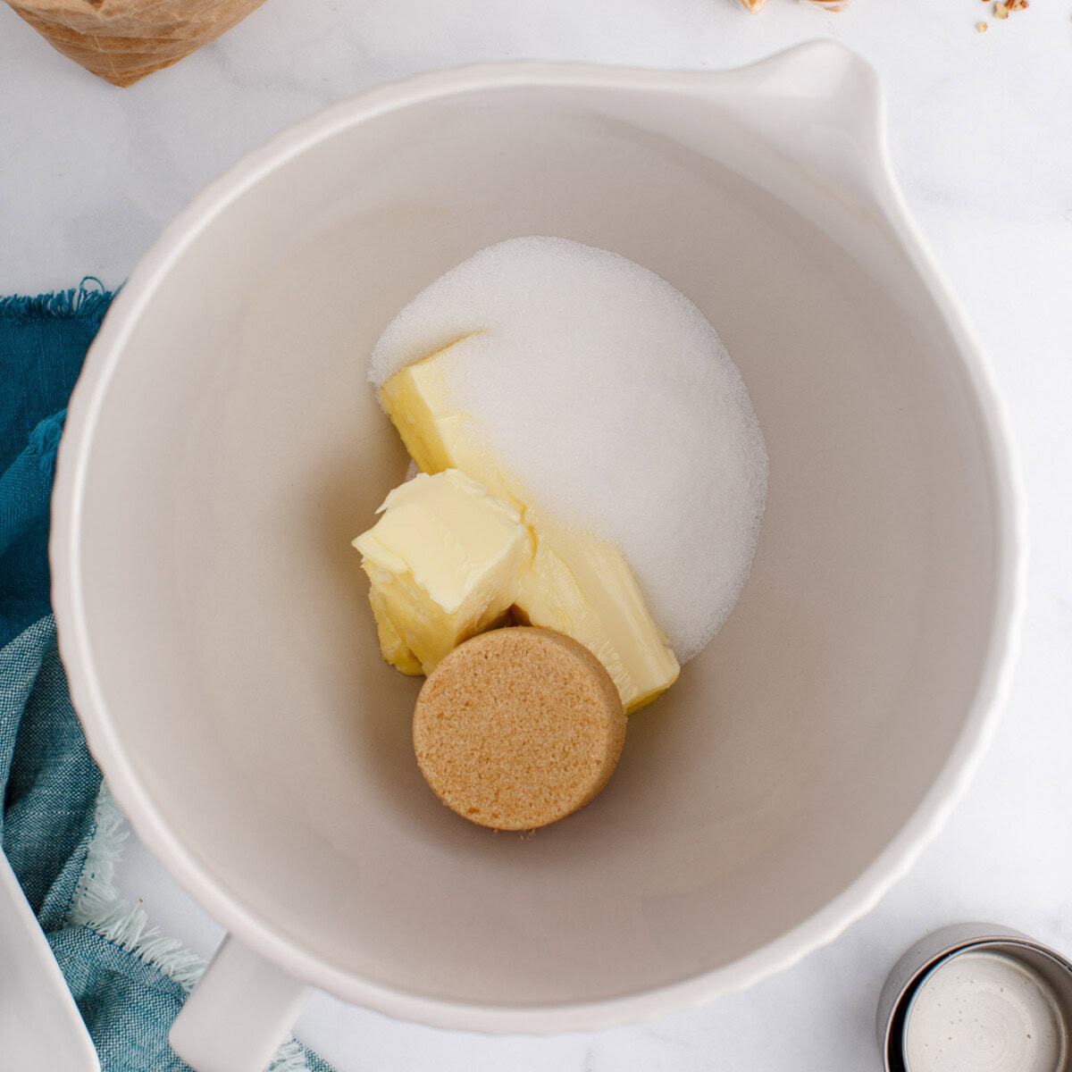 butter, granulated sugar and brown sugar in a bowl