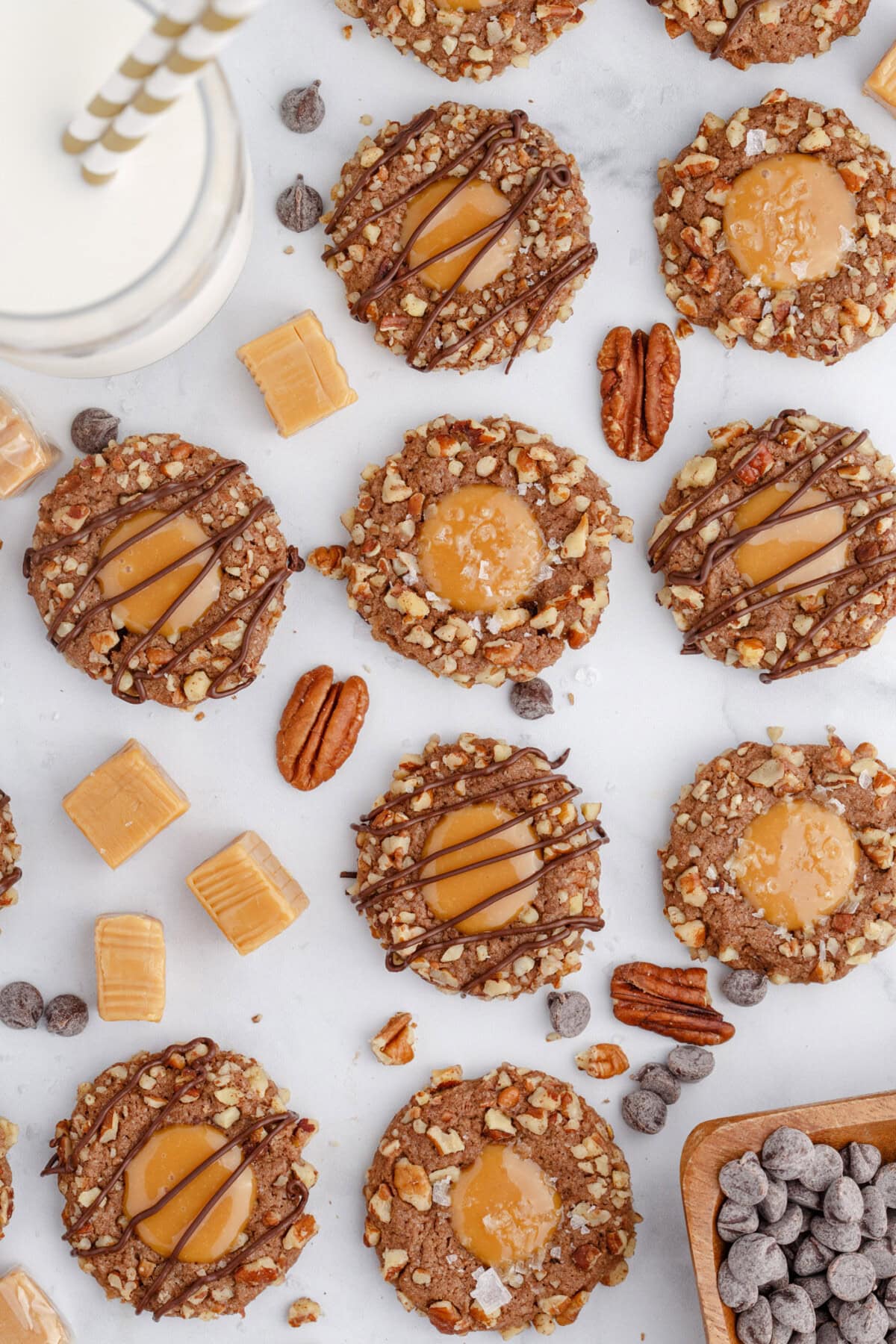 Turtle Thumbprint Cookies on a table