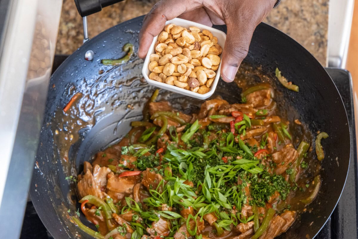 roasted peanuts added to kung pao beef