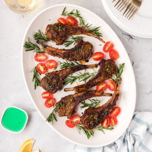Baked Lamb Chops on an oval platter