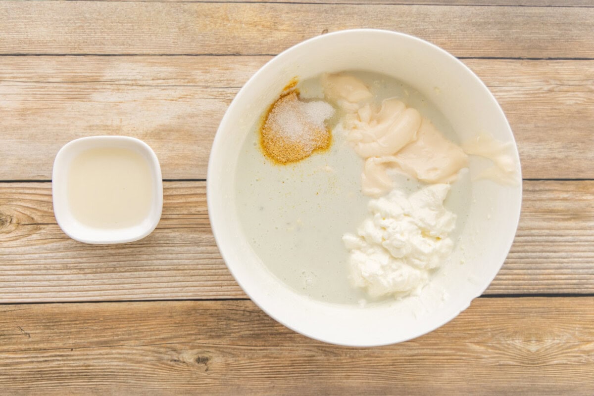 mayo, sour cream, and seasonings added to blue cheese dressing