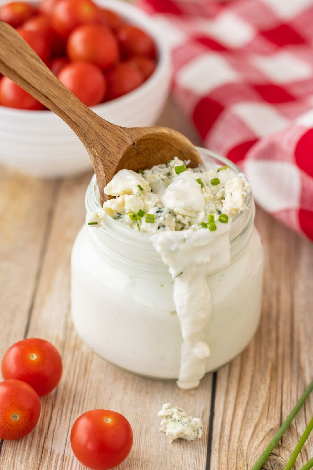 jar of Blue Cheese Dressing with spoon