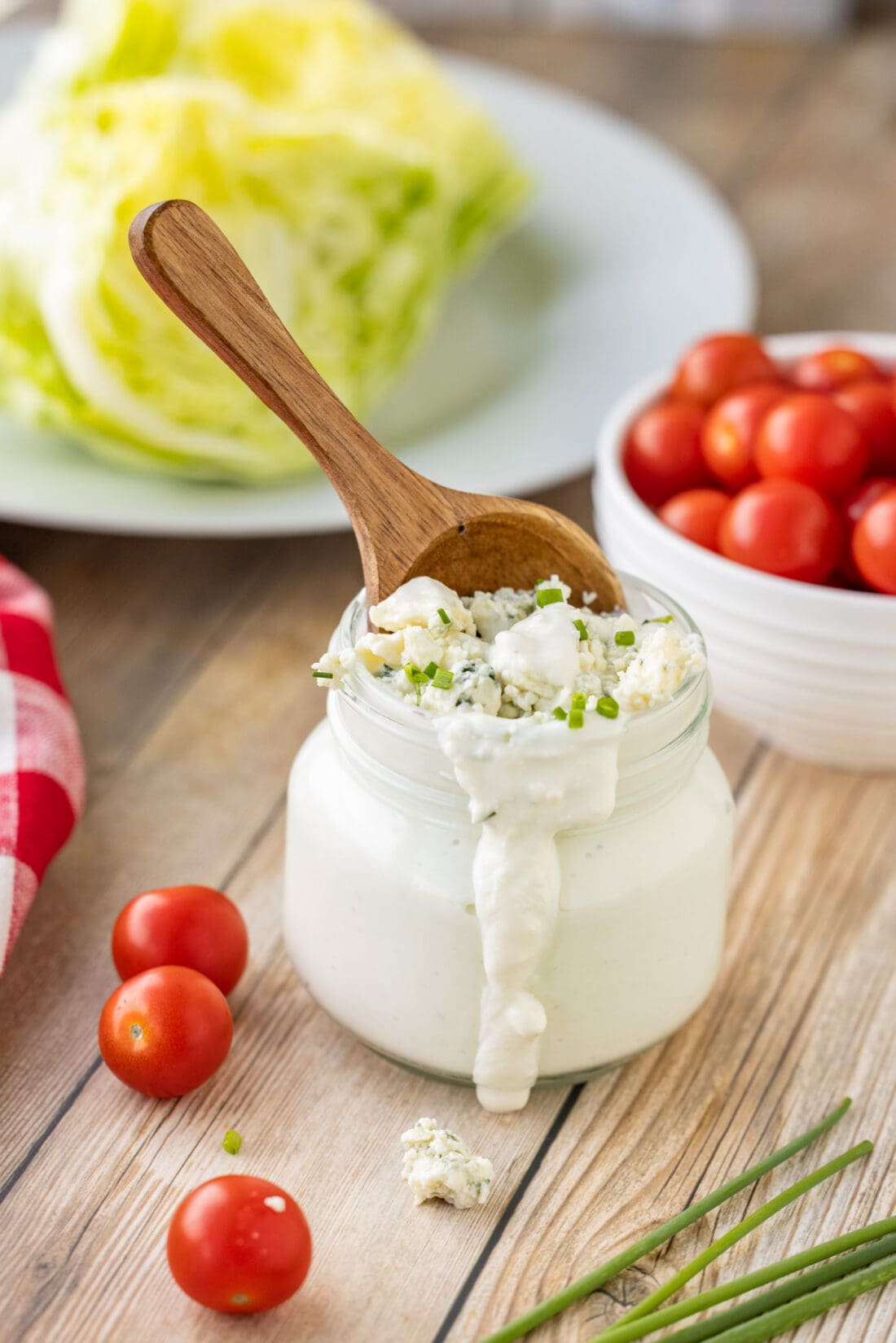 Blue Cheese Dressing with spoon in jar
