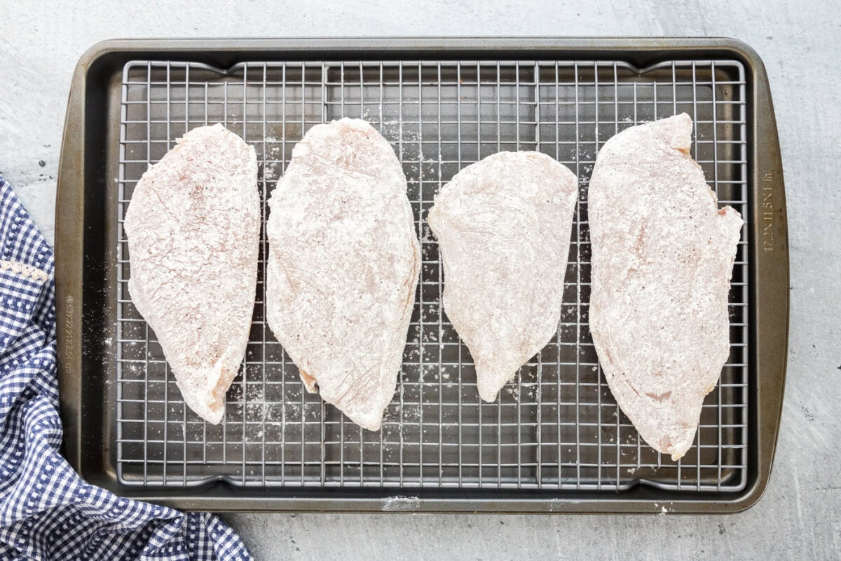 chicken breasts dredged in flour