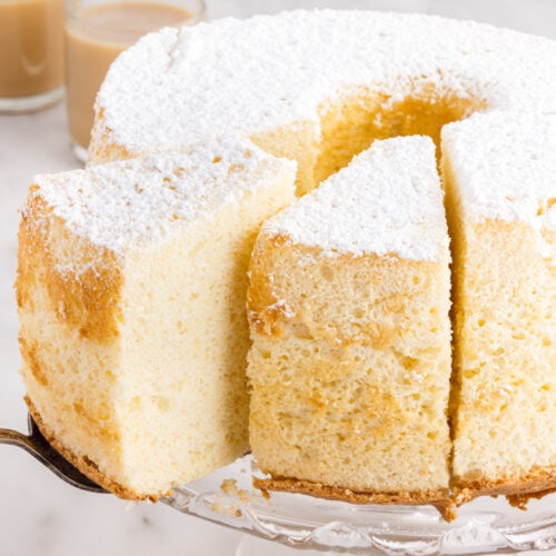 Chiffon Cake with slices being removed