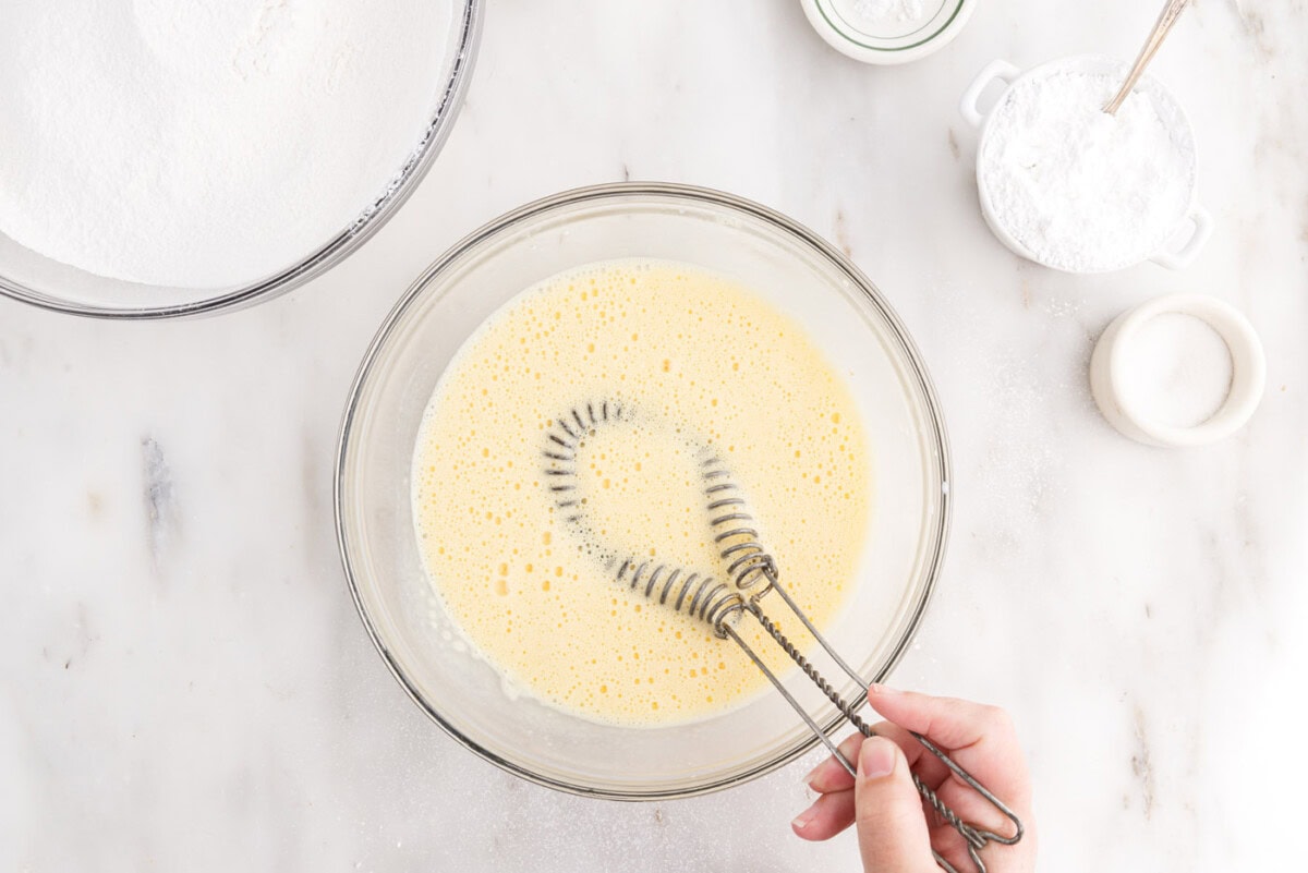 egg yolk mixture whisked in a bowl