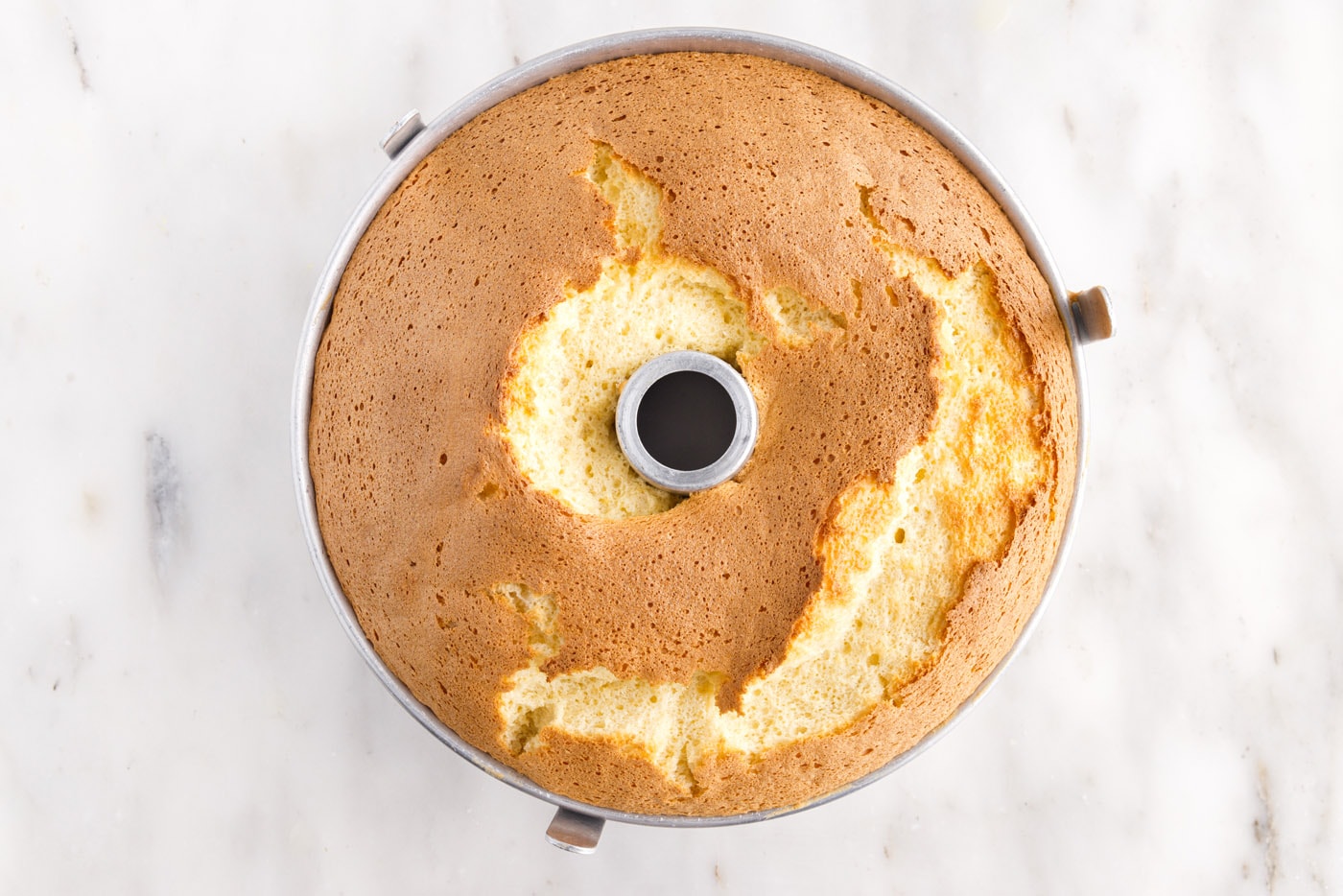 baked chiffon cake in a tube pan