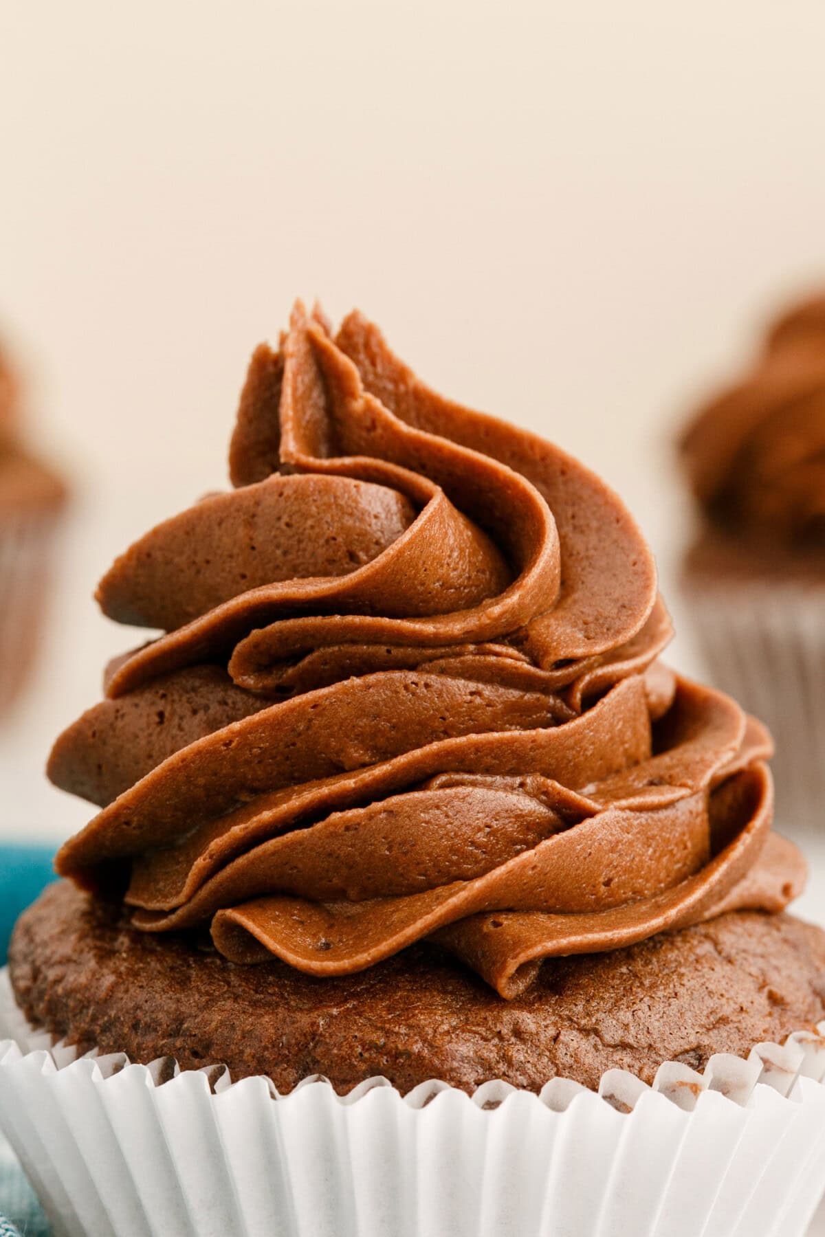close up of Chocolate Buttercream Frosting on cupcake