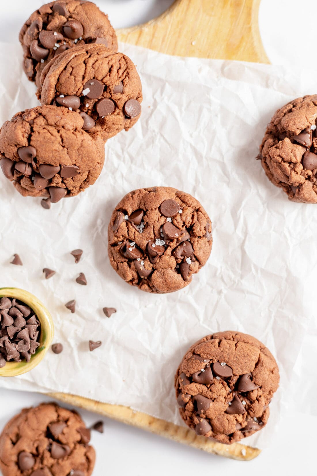 Chocolate Cake Mix Cookies on parchment paper