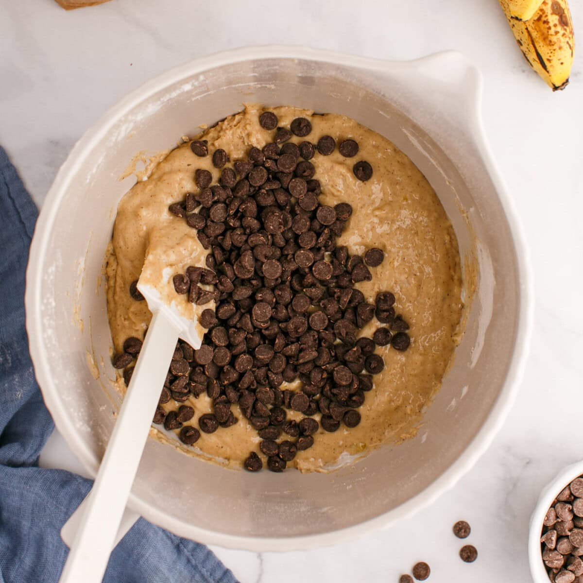 chocolate chips added to banana muffin batter