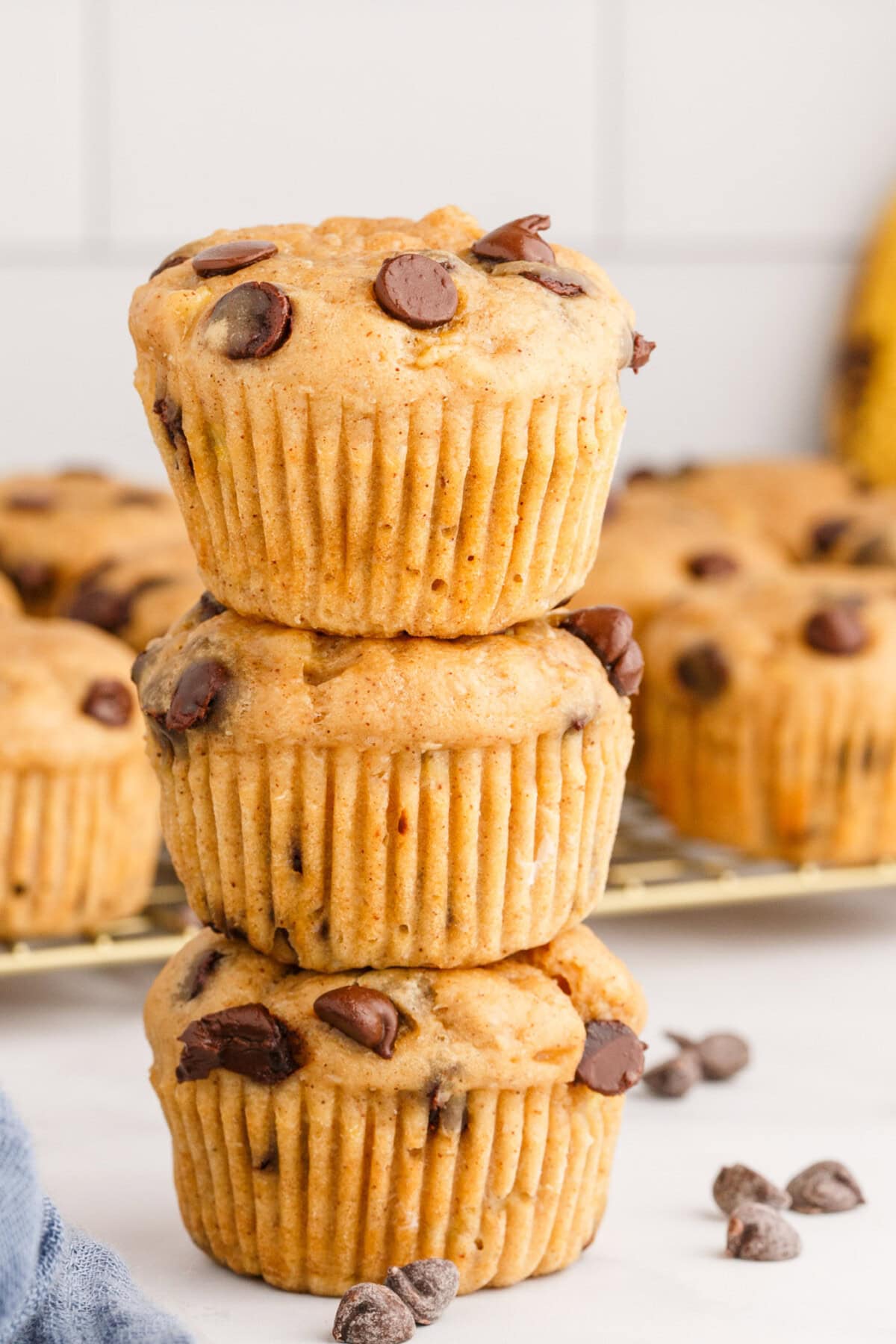 Stacked Chocolate Chip Banana Muffins