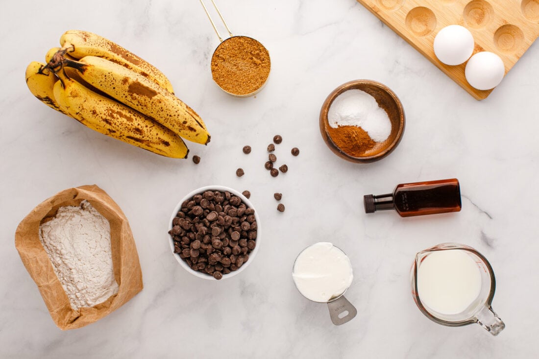ingredients for Chocolate Chip Banana Muffins
