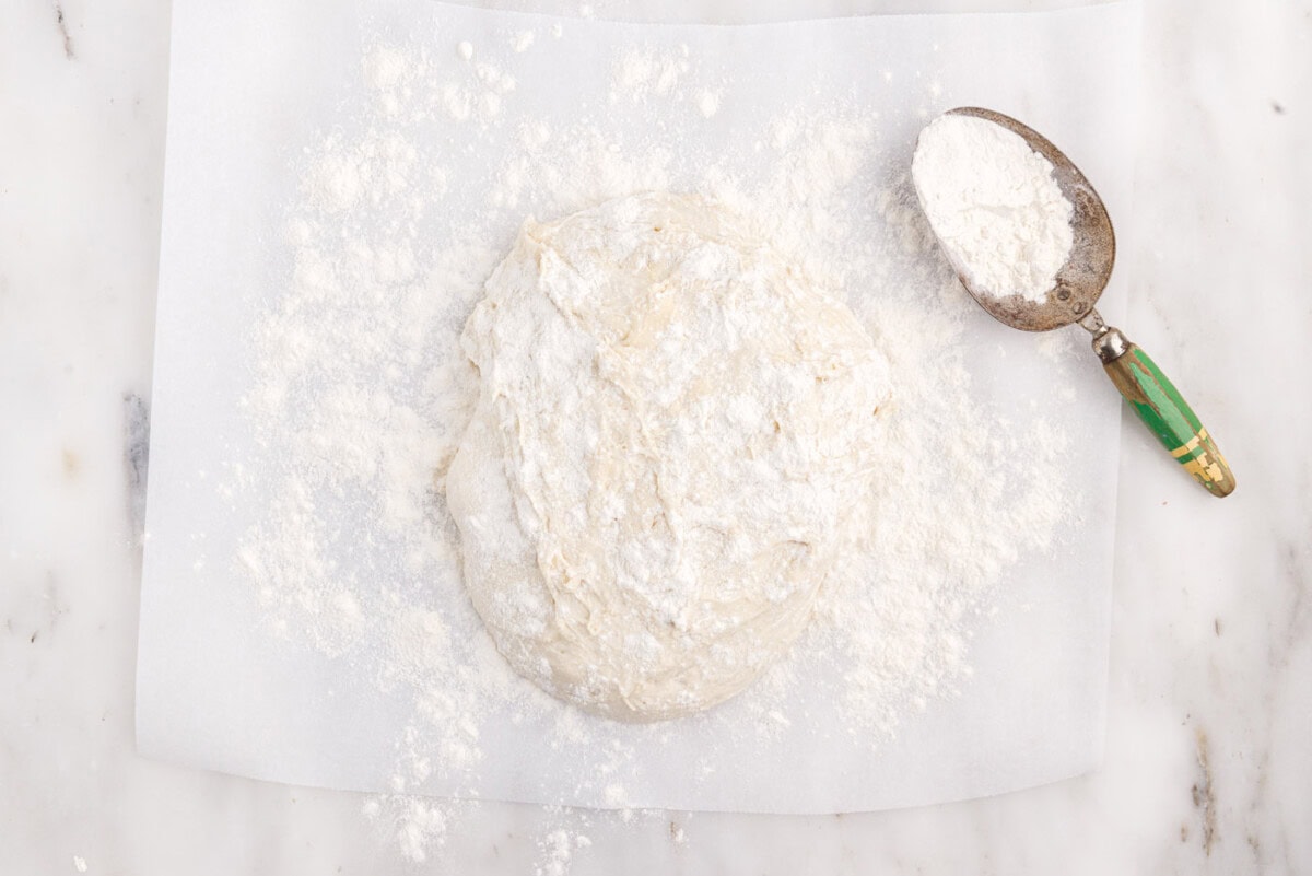bread dough on a floured surface
