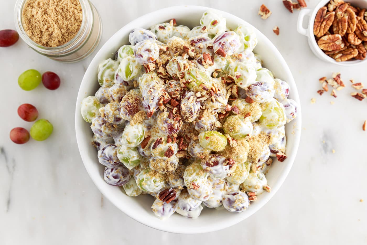 grape salad with pecans and brown sugar