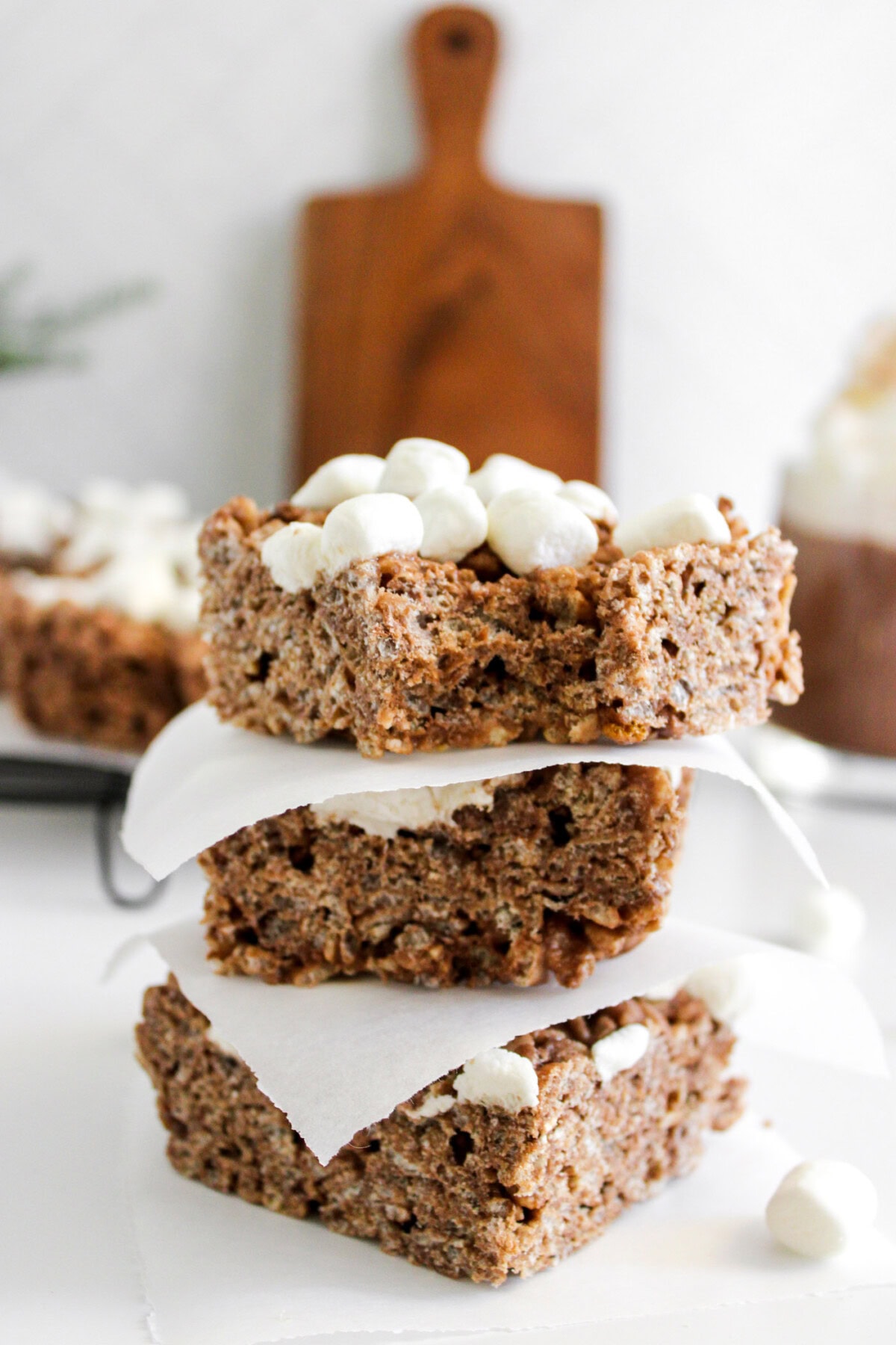stack of Hot Cocoa Rice Krispie Treats