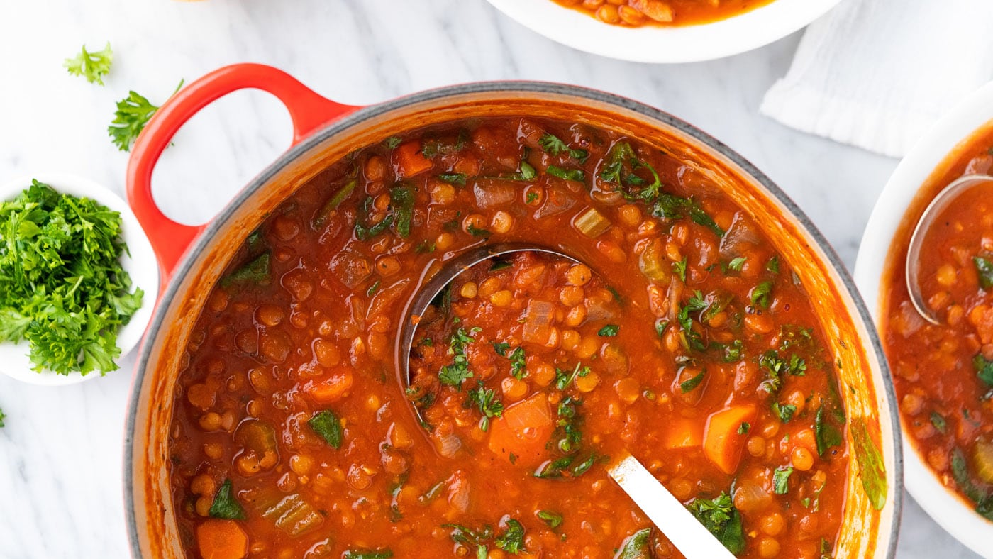Lentil soup is a great vegetarian-friendly option as it's a great source of protein. It's certainly 