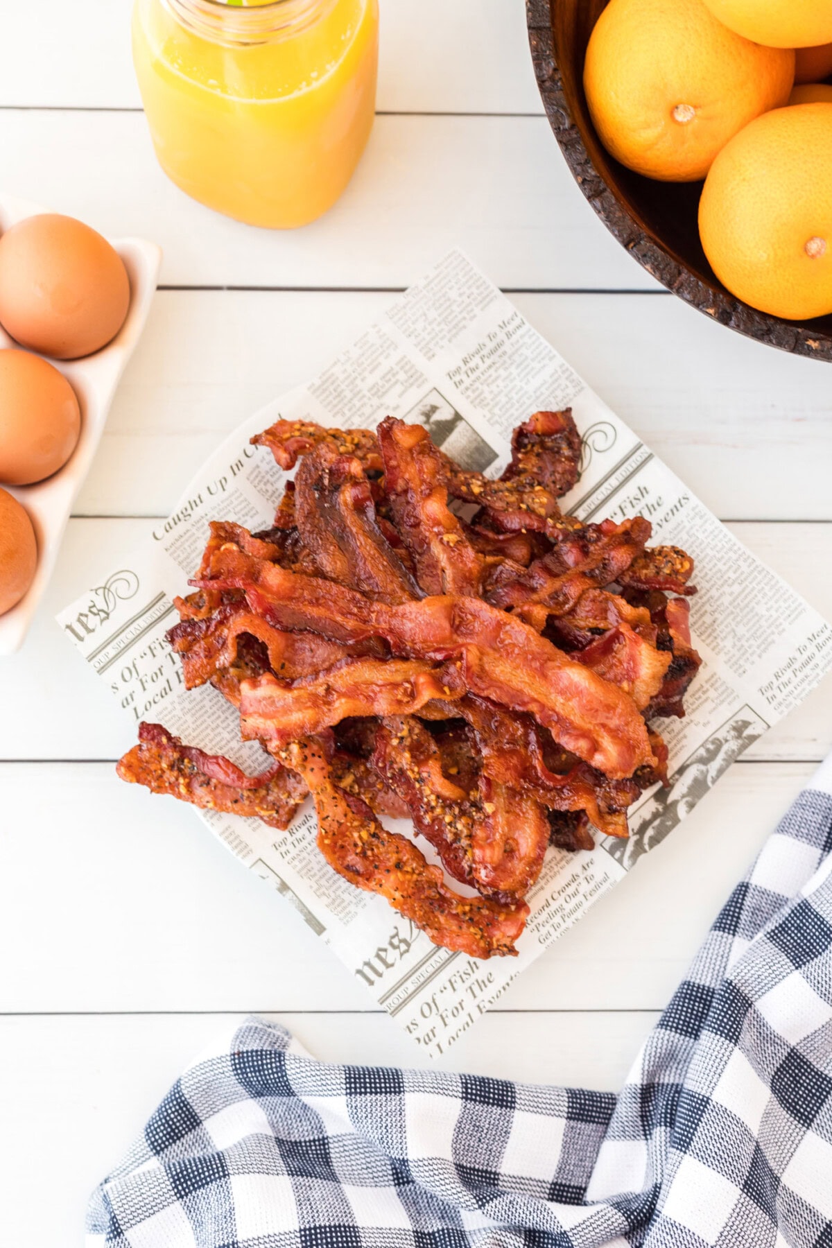 plate of bacon coked in the oven