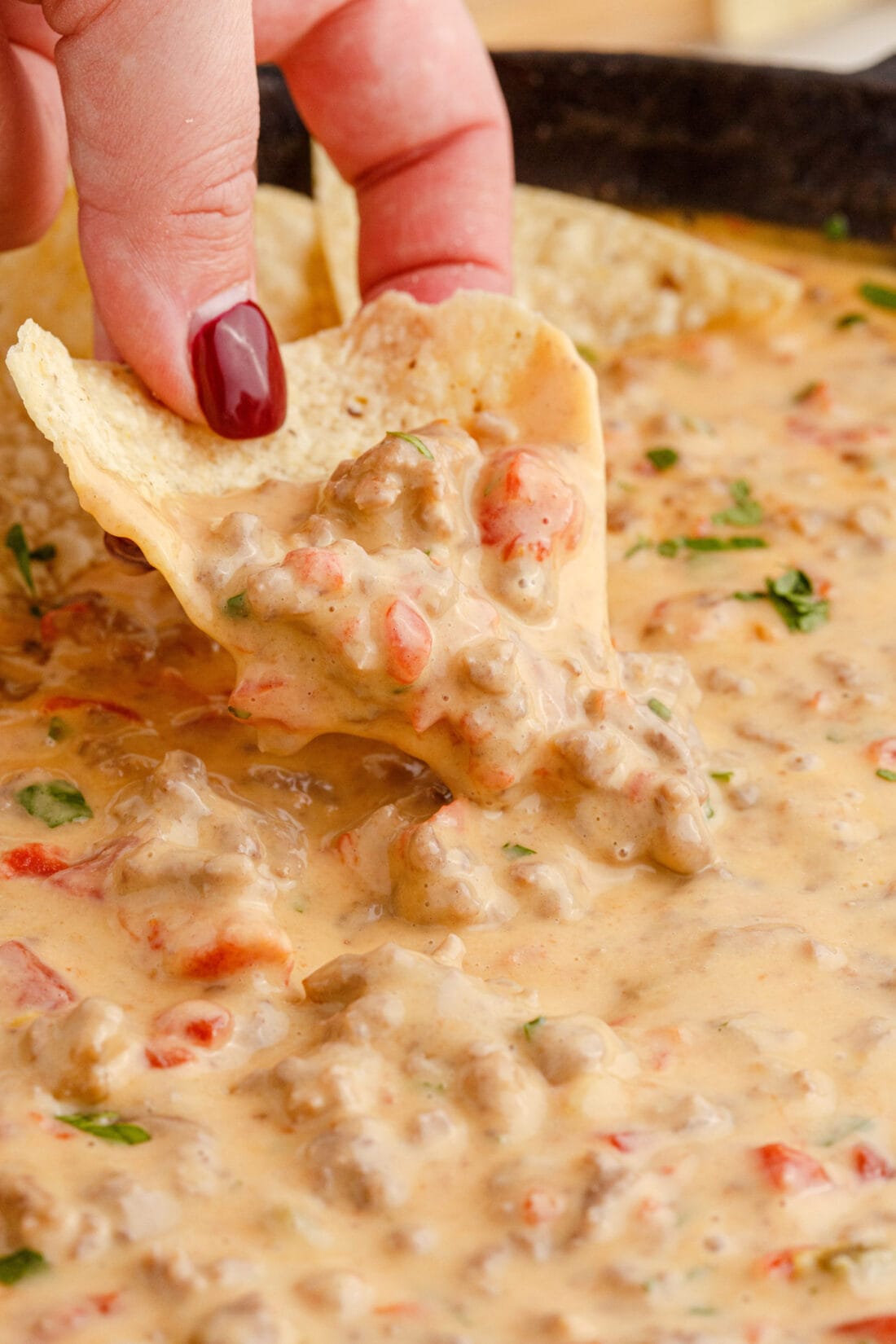 dipping chip into Rotel Dip