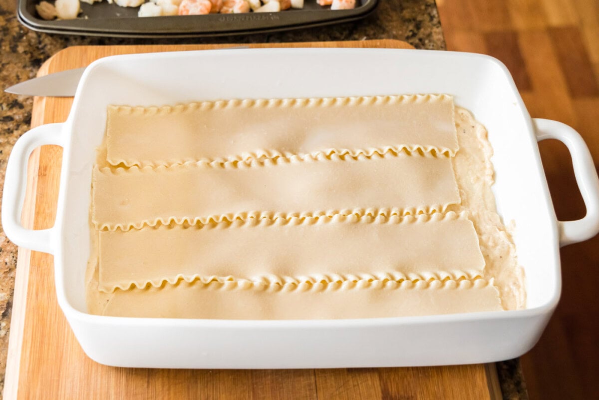lasagna noodles in baking dish