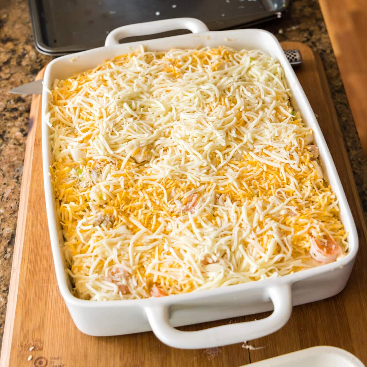 cheese on top of seafood lasagna