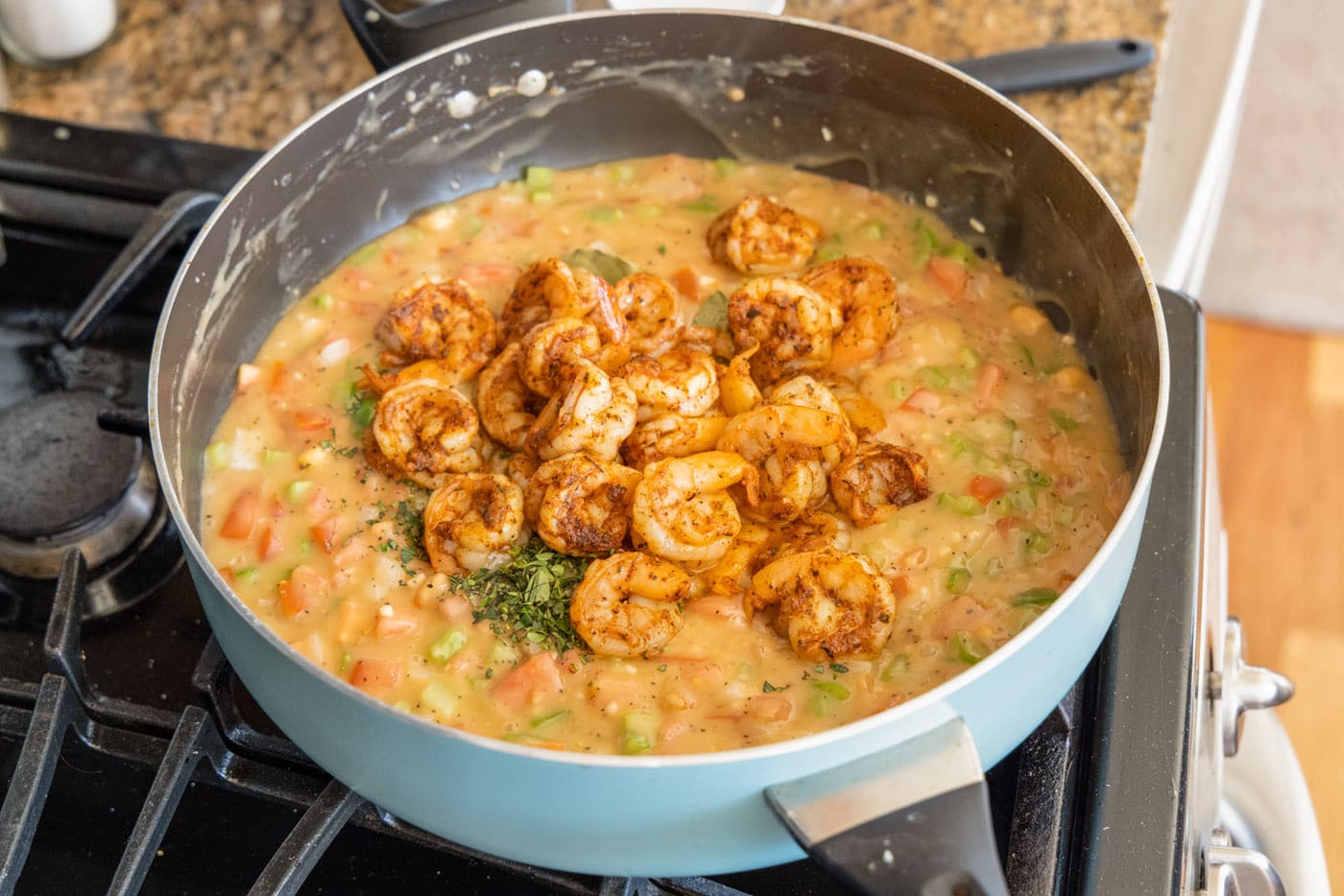 shrimp added to etouffee gravy