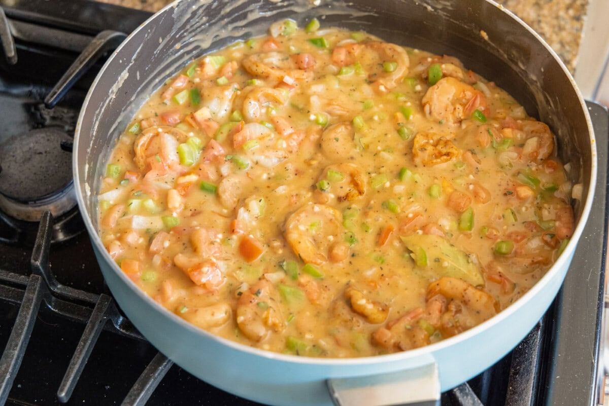 shrimp etouffee in a skillet
