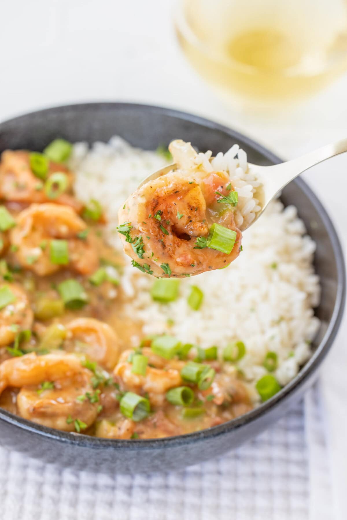 fork full of Shrimp Etoufee