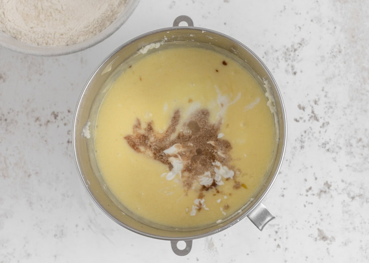 sour cream and vanilla added to cake batter