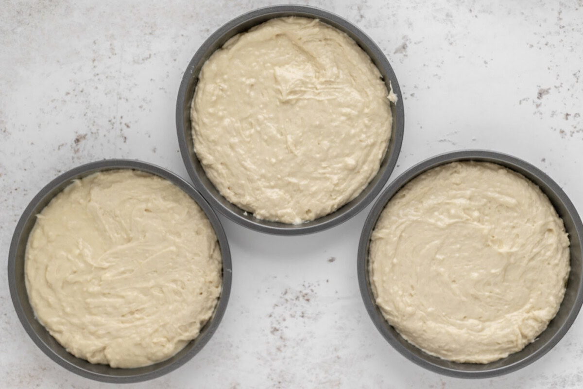 cake batter in pan