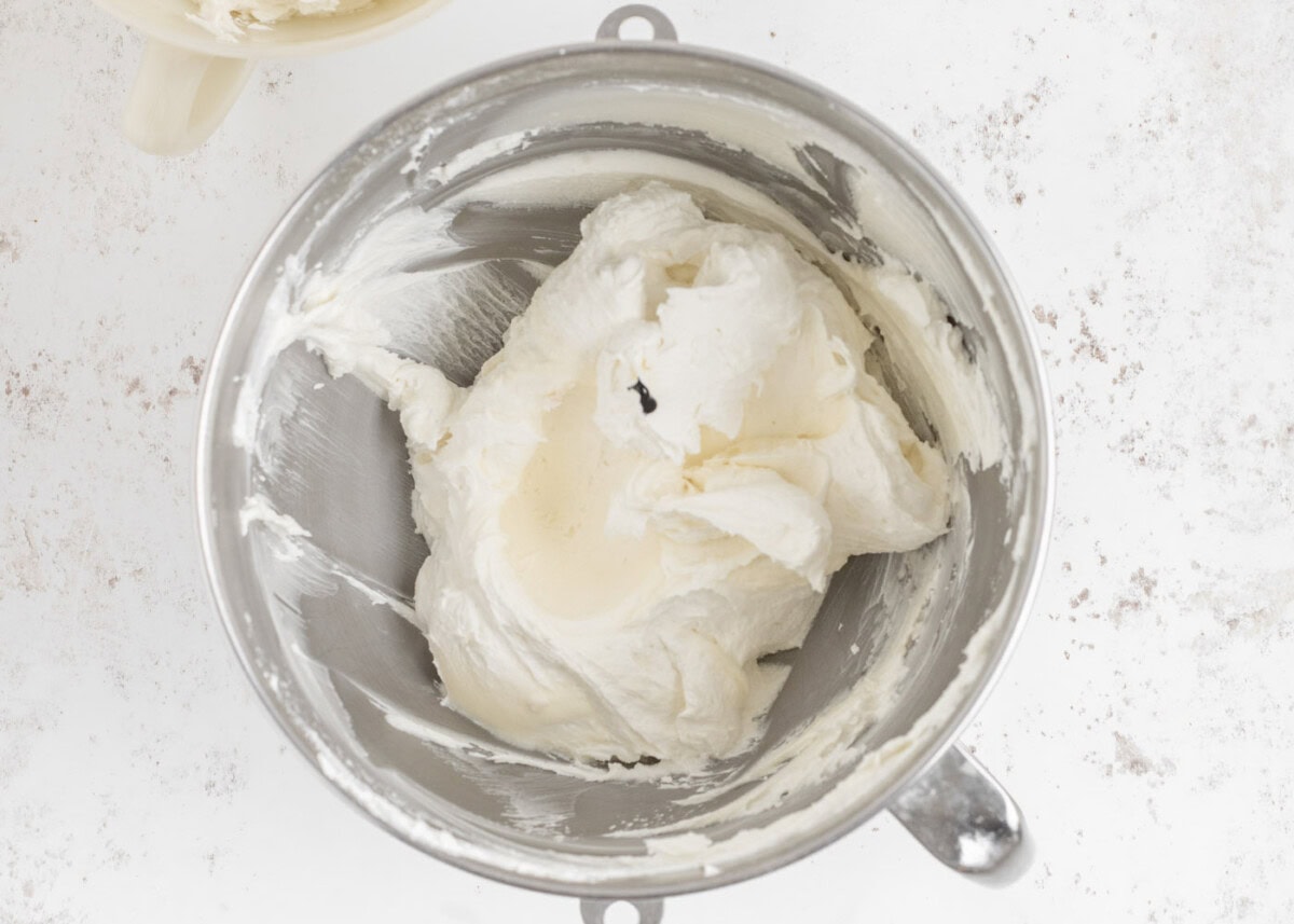 vanilla buttercream frosting in a bowl